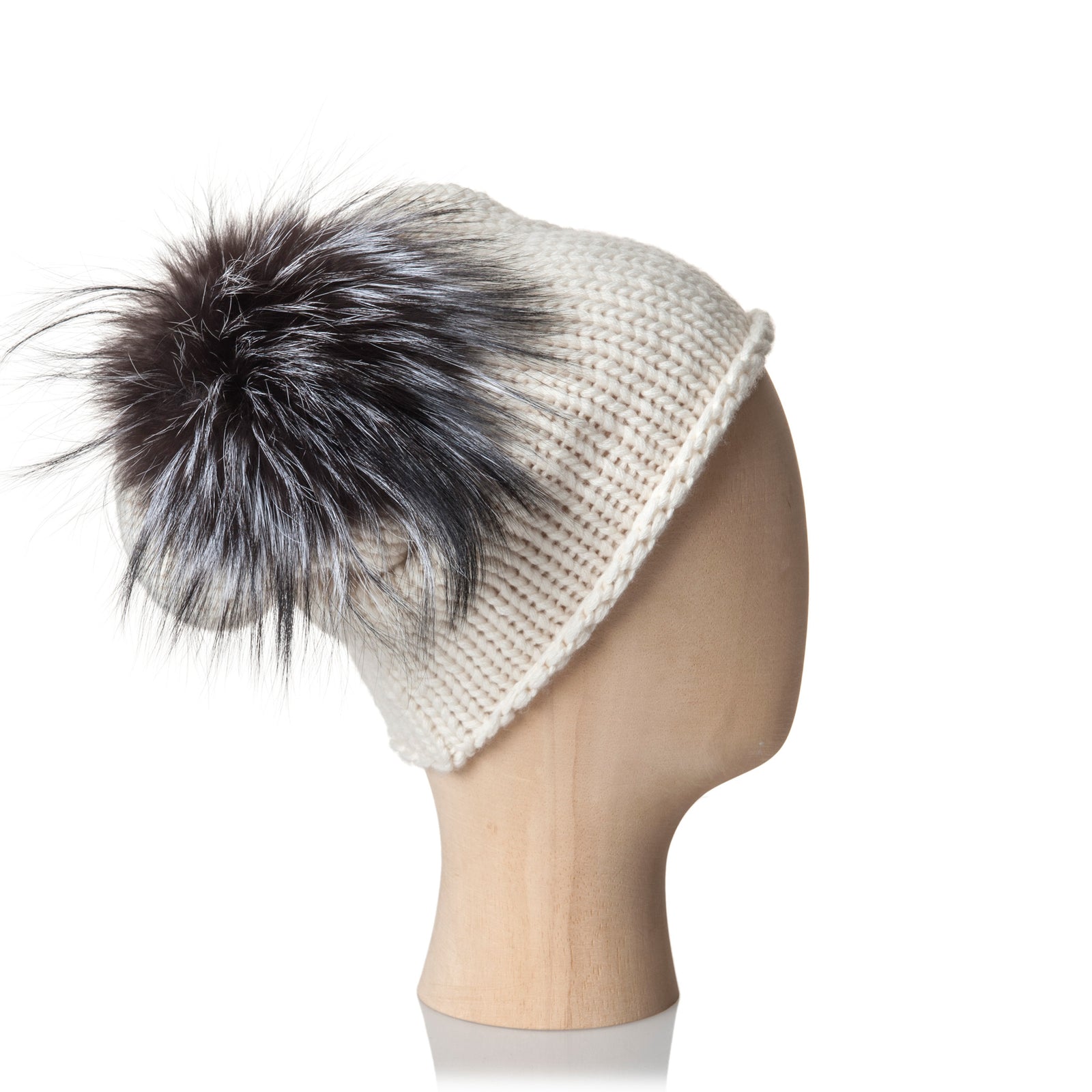 Hat Inverni Firenze 1892 Black Luxury Knit Beanie Faux Fur Pom Italy One Size Alpaca Beanie With White Fur Pompom - Black – Domaine des  main image 2